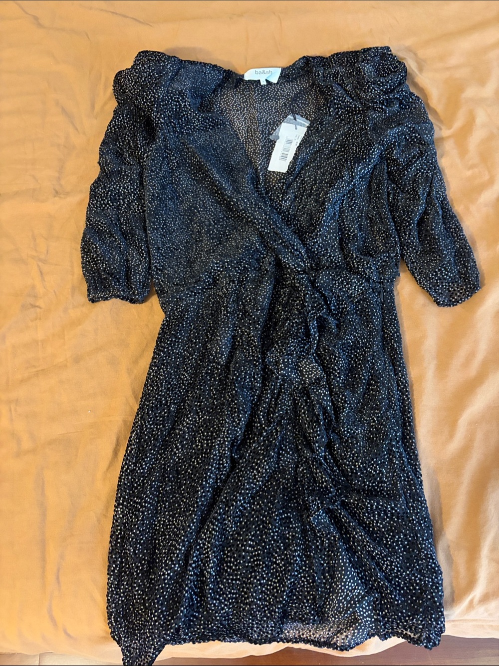 ba&sh Black Speckle Wrap-Style Dress